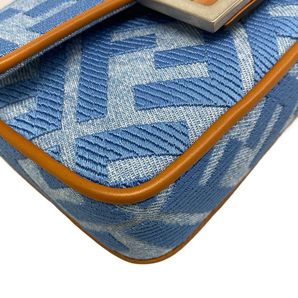 Fendi Baguette Mini Handbag 8BS017-AP4N Light Blue Brown Jacquard Leather - Picture 6 of 15